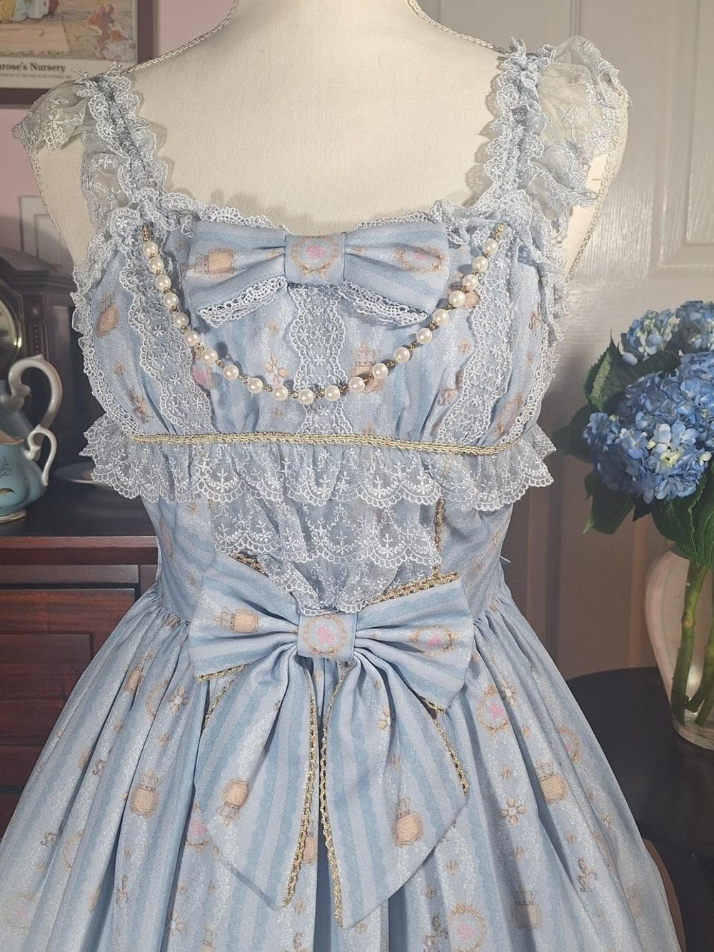 Angelic Pretty Sax Blue Horse & Carriage Pearl JSK | Old School Sweet Lolita 💙 - Picture 5 of 16